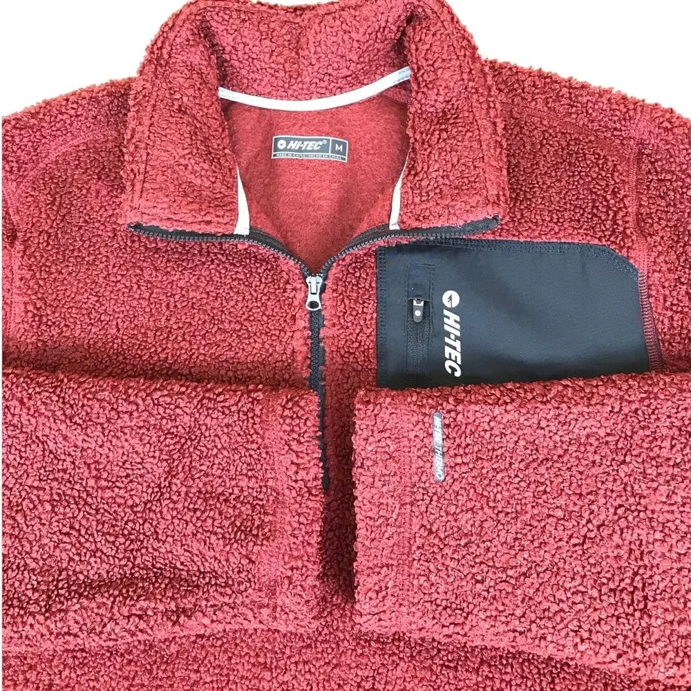 Hi-Tec Fleece Pullover Men’s Medium Maroon Red 1/4 Zip Outdoor Winter Cozy